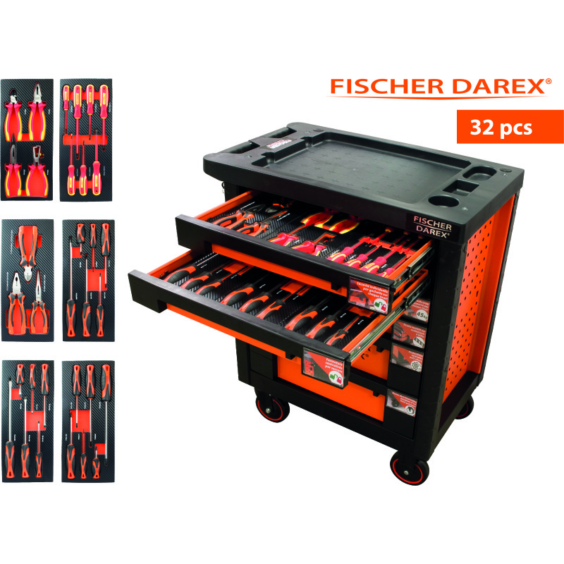 Servante équipée de 32 outils avec 6 modules