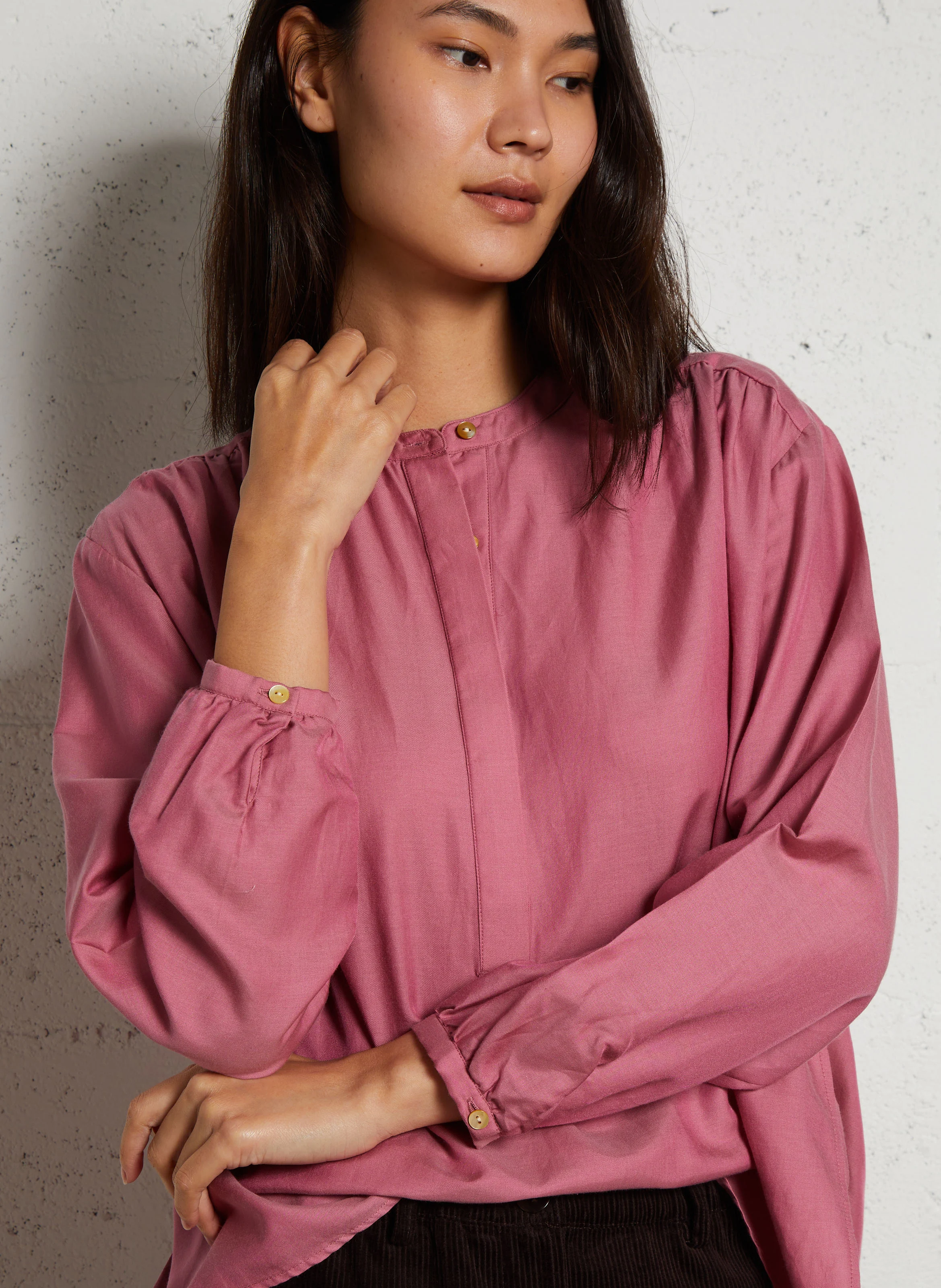 KASPAR - Blouse droite en coton et soie | Rose