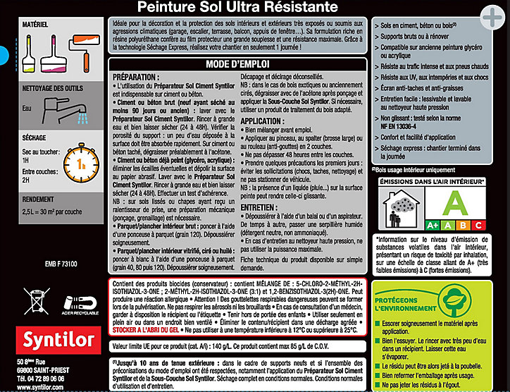 Peinture extérieure pour sol ultra résistante rivet satin Syntilor 2,5L