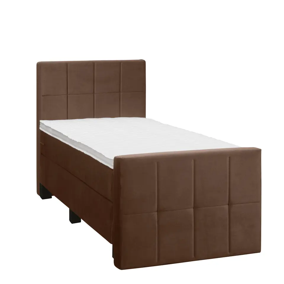 Boxspring met voetbord Liv geblokt - bruin - 90x200 cm - vierkante poot