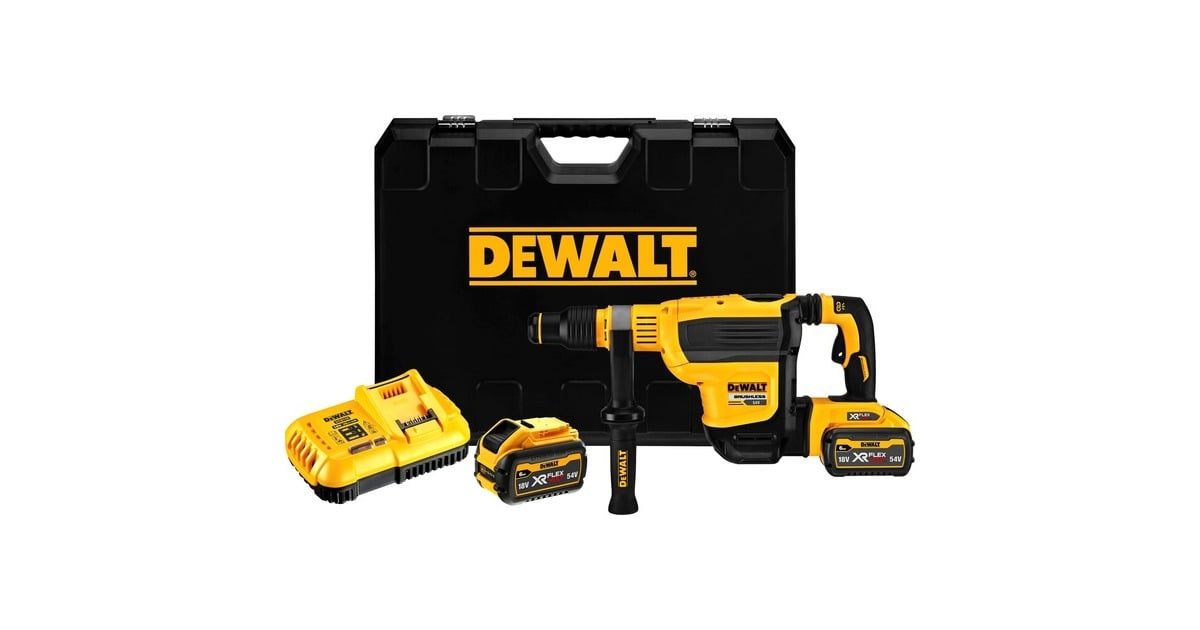 DEWALTDCH614X2-QW 54V XR FLEXVOLT SDS-Max Combihamer 45mm boorhamer  (Geel/zwart, Incl. 2x 9.0Ah accu's, Multi-voltage lader en draagkoffer)