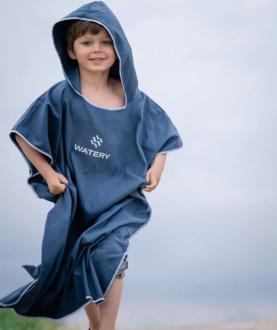 Watery badeponcho til junior - Microfiber - Sort