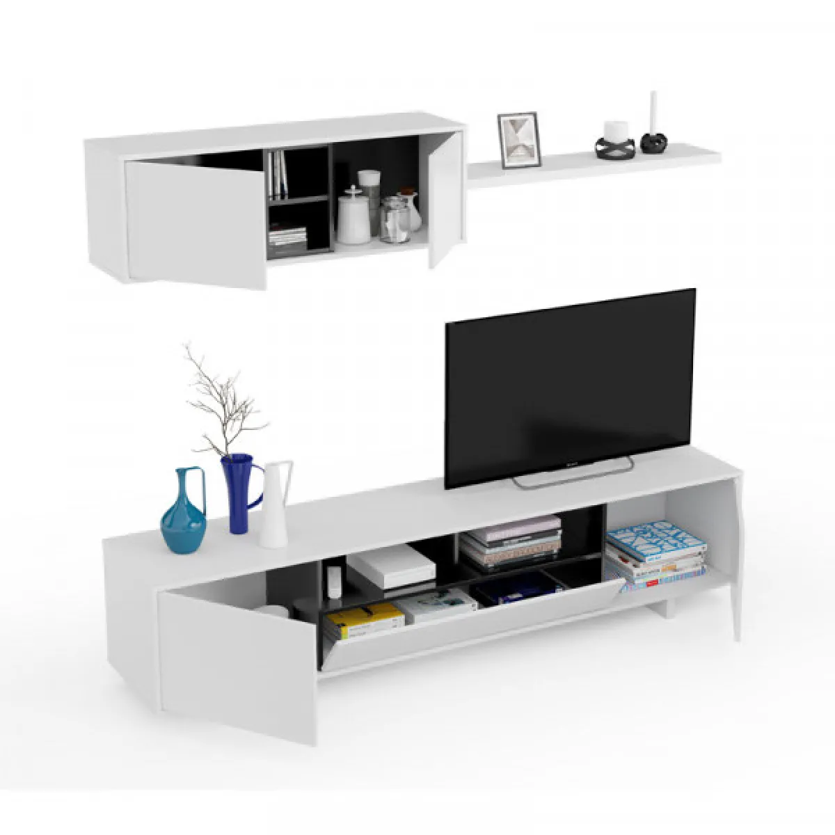 Dansmamaison Composition TV blanc/gris anthracite - Irvine