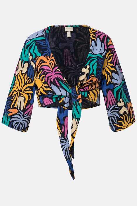 Wickelshirt, Sonnen, V-Ausschnitt, 3/4-Arm, Biobaumwolle