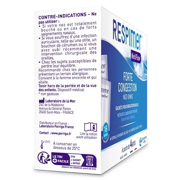 Respimer Netiflow Recharge pour Irrigation NasaleEau de mer Nez Sinus 16 Sachets