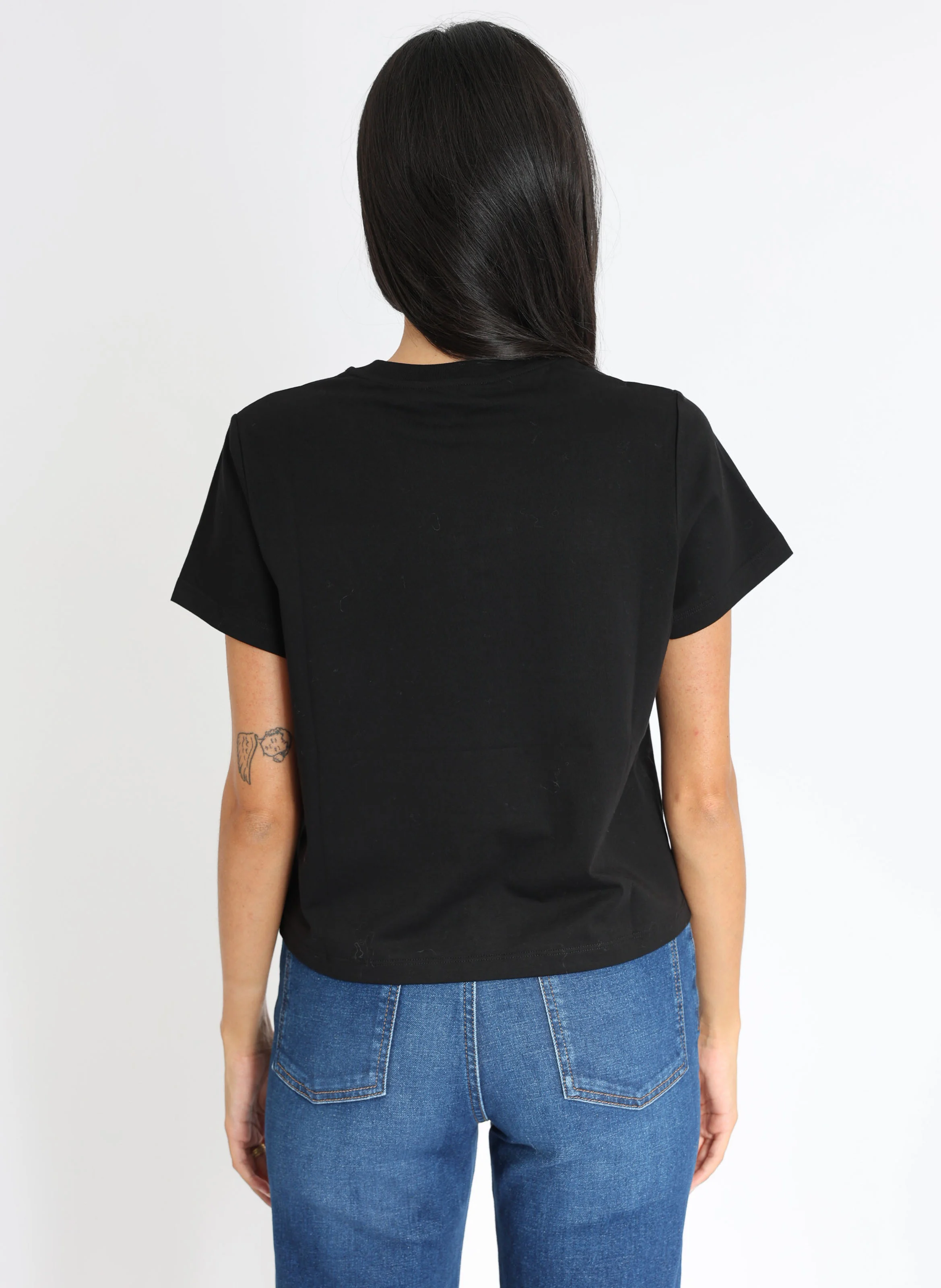 LUNA - Tee-shirt droit col rond en coton | Noir