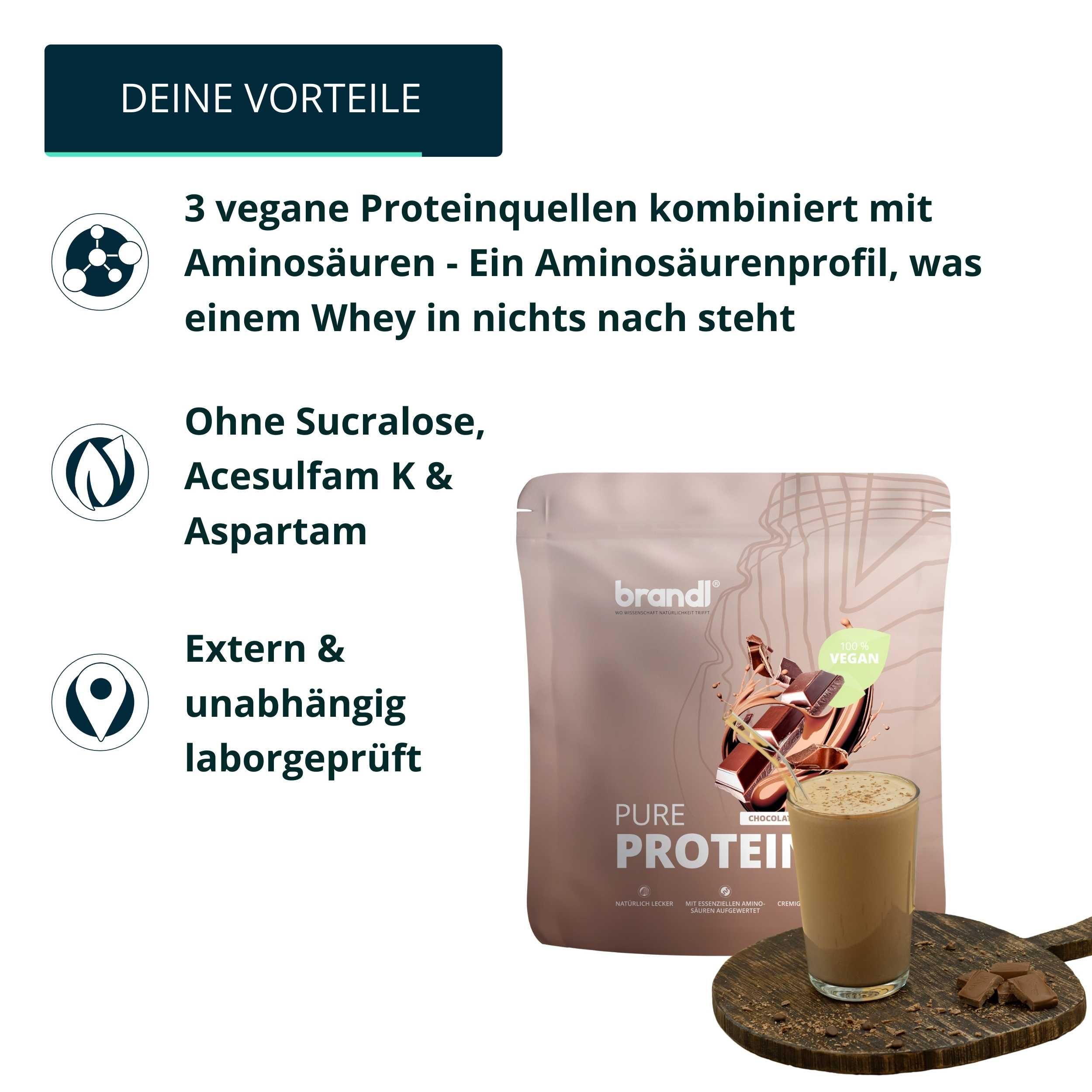 brandl® Pure Protein 2.0 Veganes Proteinpulver | Eiweißpulver Vegan mit natürlichem Aroma