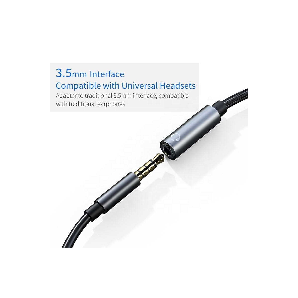 Adapter for 3,5 mm hodetelefoner og lader, USB-C Sort