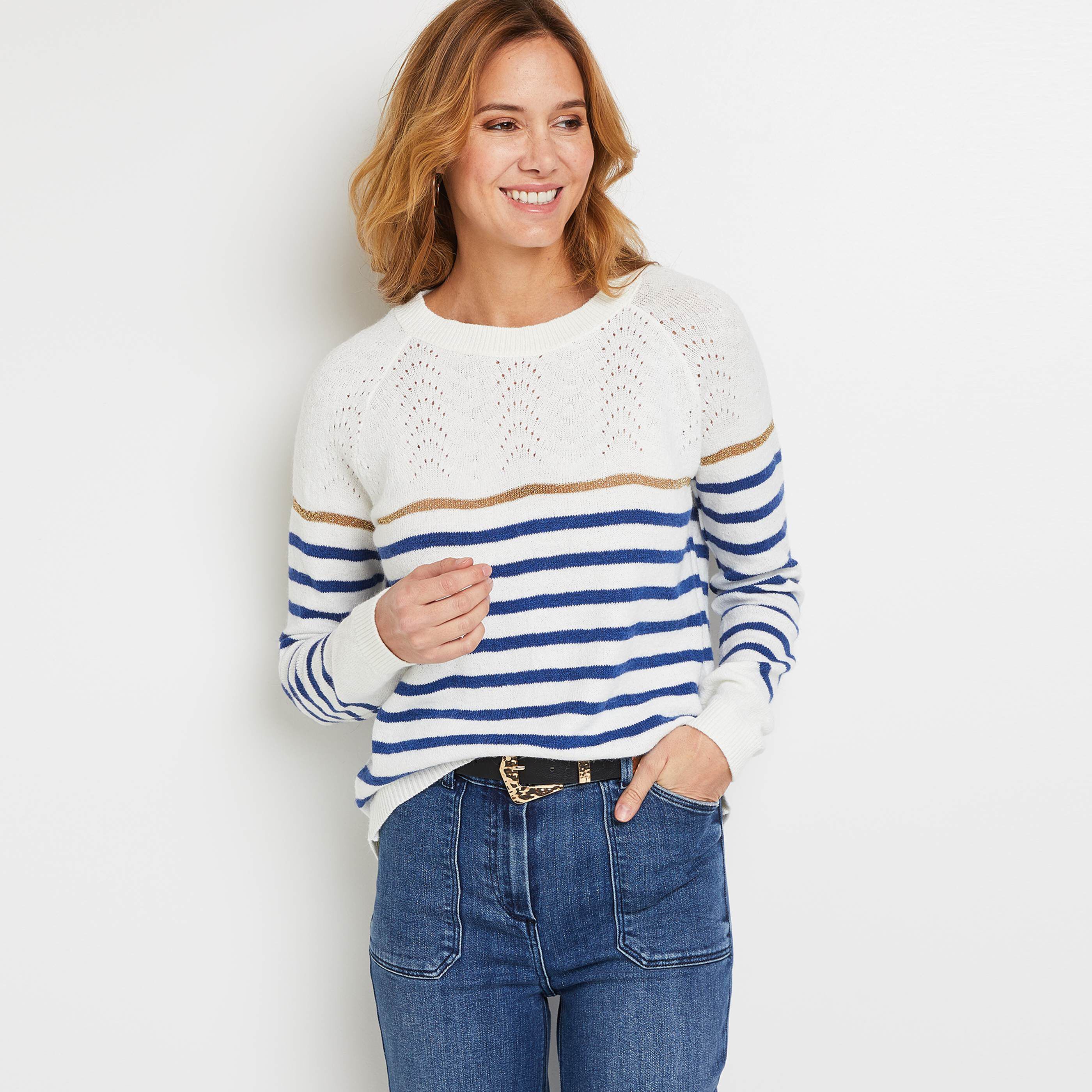 Pull marinière fabriqué en France femme - BLANC
