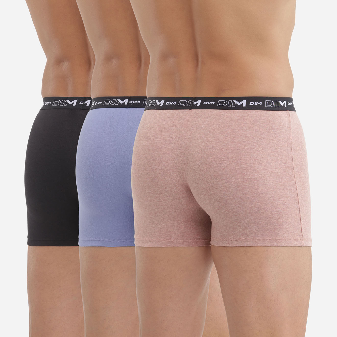 Dim 3 Boxers Coton Stretch nude/bleu barbeau/noir