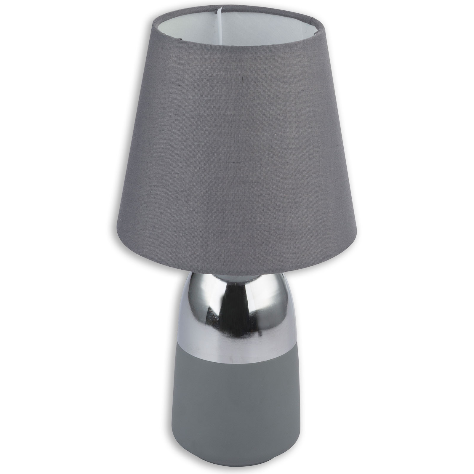 Tischleuchte - chrom-grau - Textil - E14 - 31cm hoch