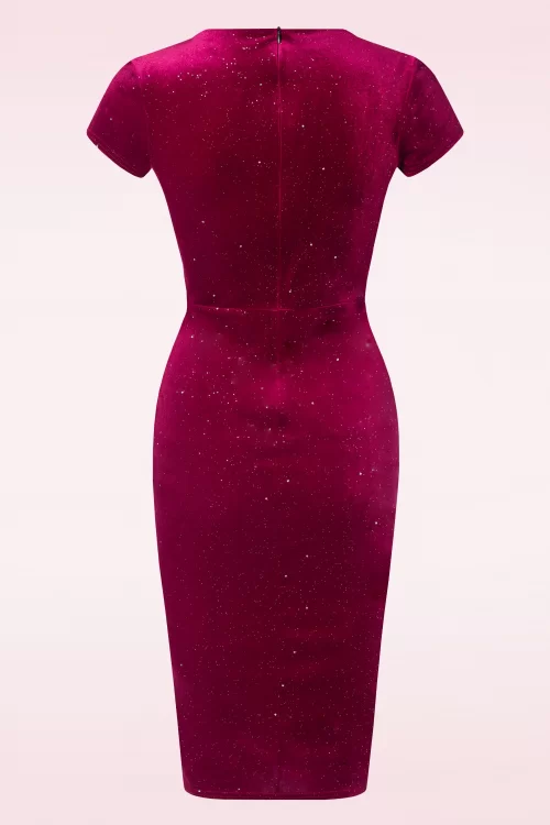 Vintage Chic for Topvintage Ella fluwelen glitter pencil jurk in wijnrood