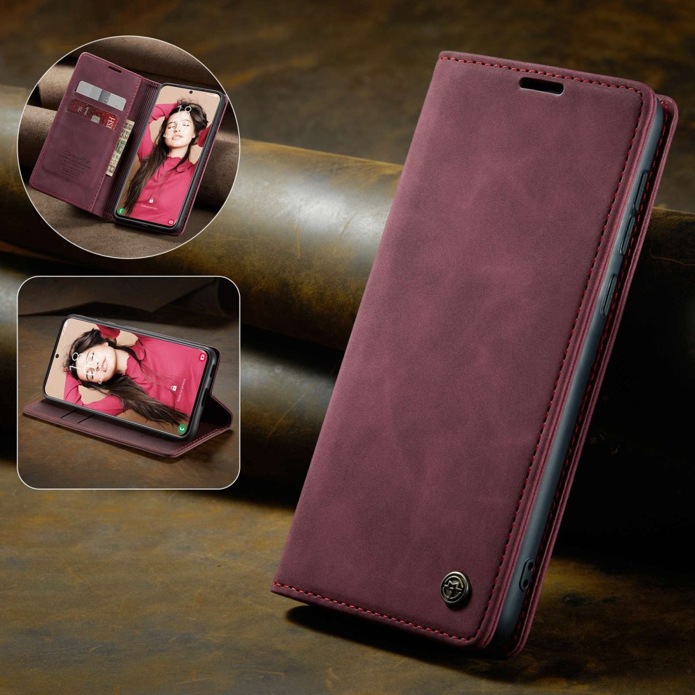 Samsung Galaxy S21 FE 5G Leder Tasche Flip Wallet Etui mit Kartenfächern - Dunkelrot