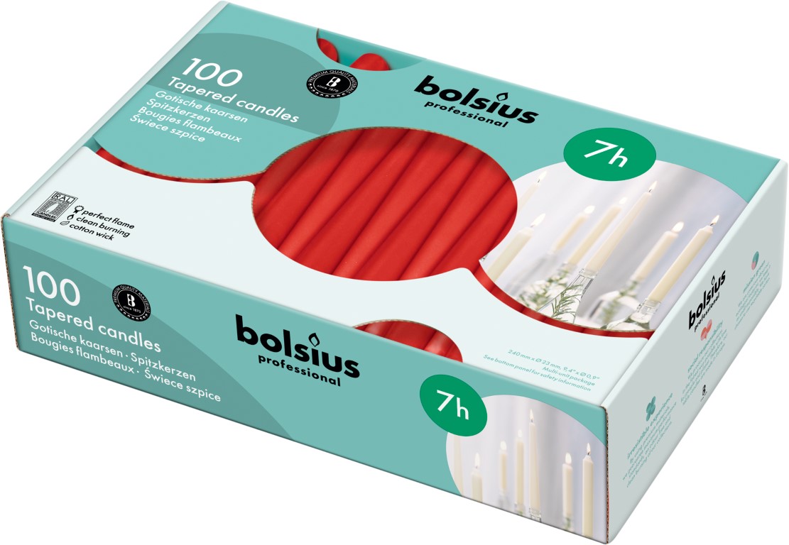 Bolsius Horeca Gotische Kaars 240/23 Doos 100 Rood (100 stuks)