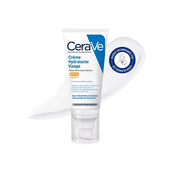 Creme facial hidratante CeraVe FPS 50 para pele normal a seca 52 ml