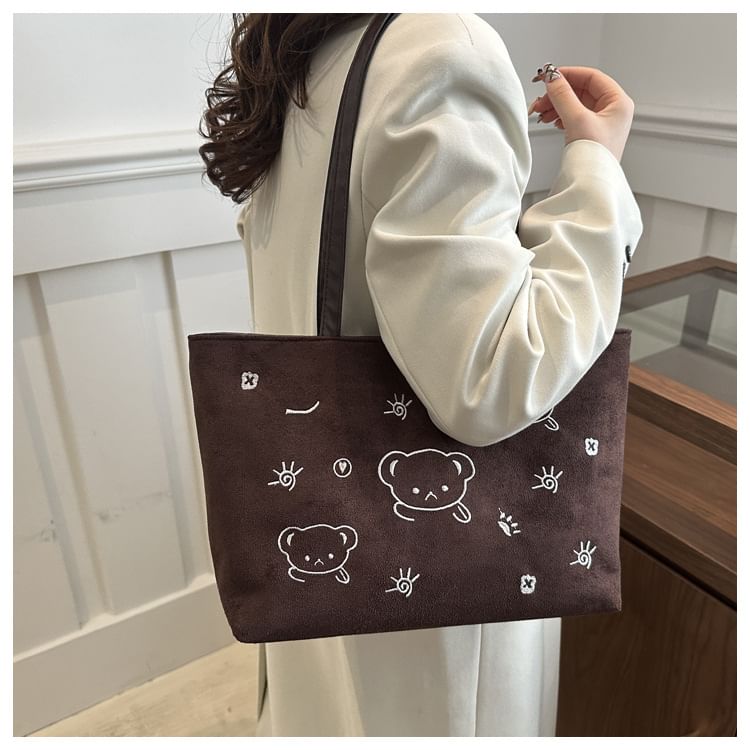 Kleevelind - Tote Bag van imitatiesuède met beerborduursel