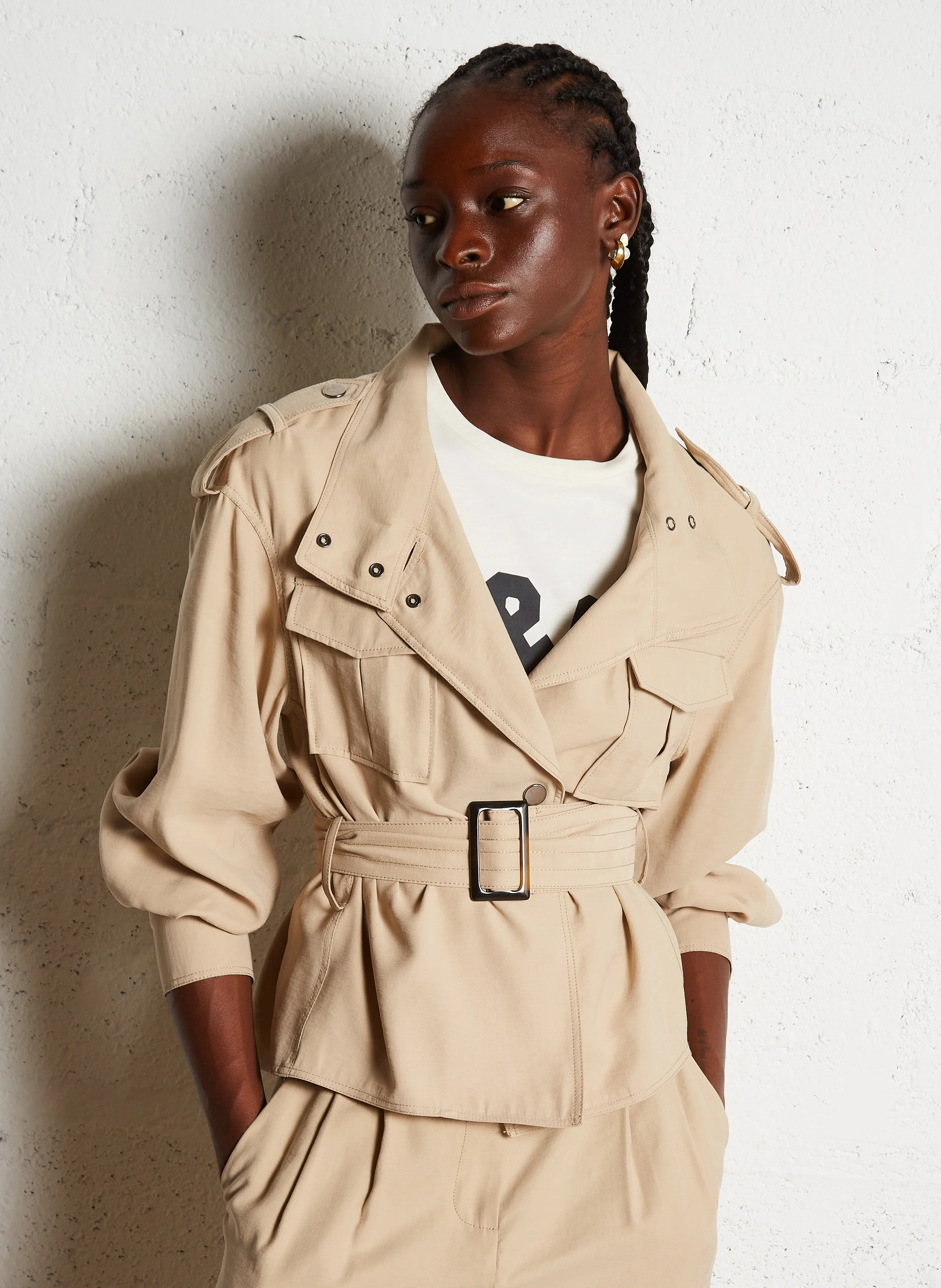LISON - Veste légère droite à col montant | Beige