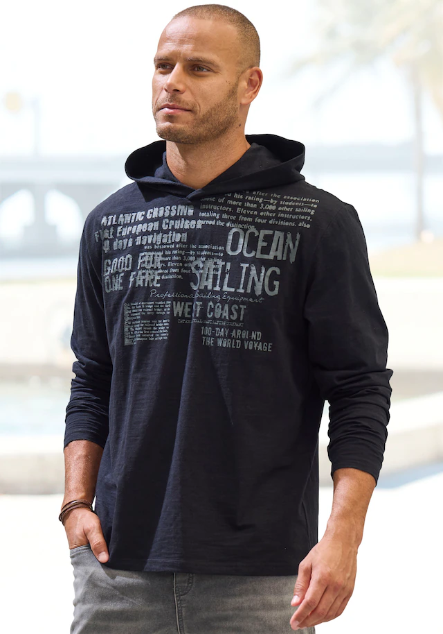 John Devin Kapuzenshirt , Langarmshirt bedruckt mit Kapuze aus strukturierter Baumwoll-Qualität