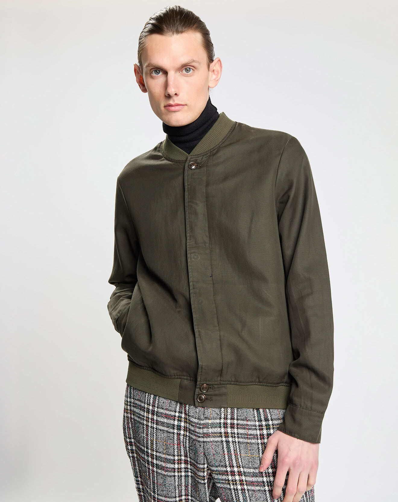 Scotch & Soda Blouson en Lin mélangé court kaki foncé