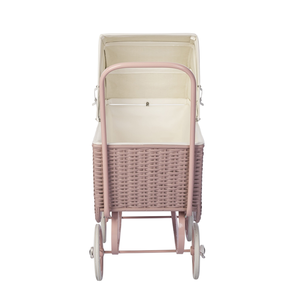 Rattan Puppenwagen - rosa