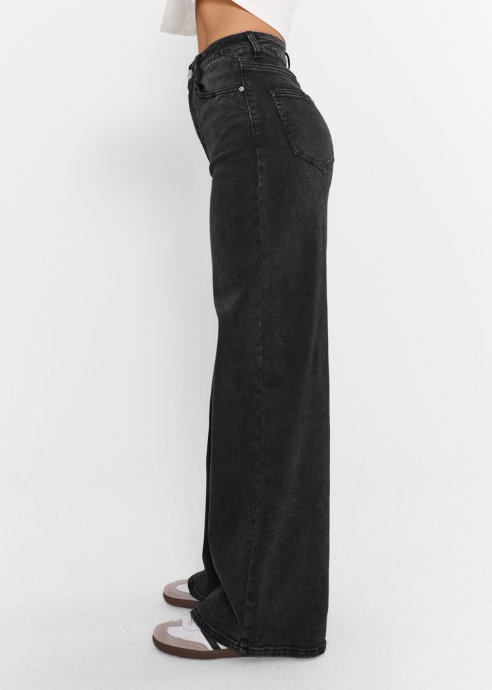 Wide leg stretch jeans midnight zwart