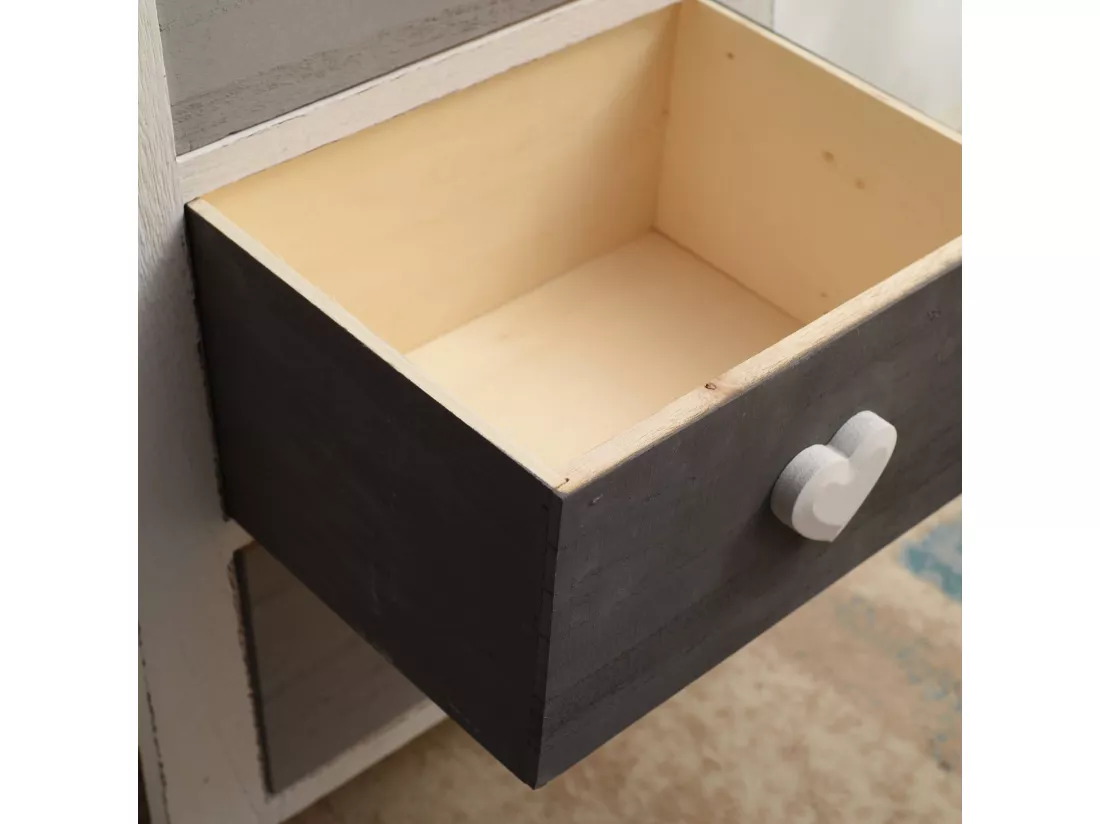 Chiffonnier Commode 5 Tiroirs Bois Blanc Beige Gris 87x37x25