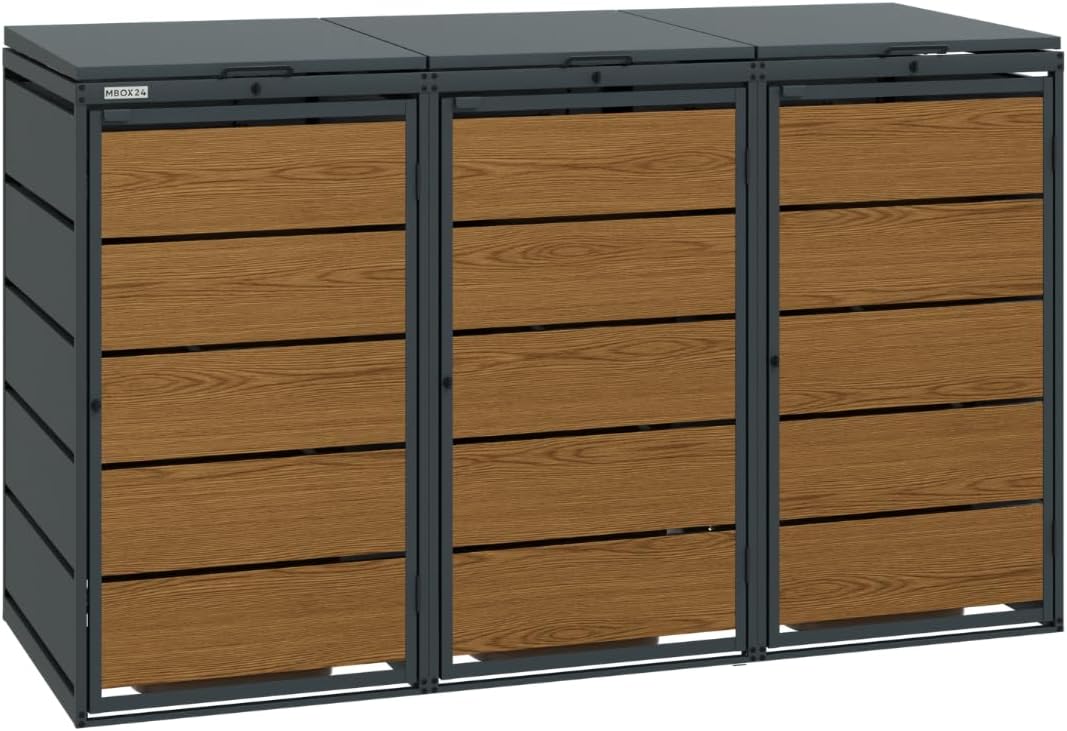 Mülltonnenbox 3er für 240 Liter Mülltonne | Golden Oak |Mülltonnenverkleidung | Mülltonnenhaus | Box für Mülltonnen | Mülltonnenunterstand | Mülltonneneinhausung