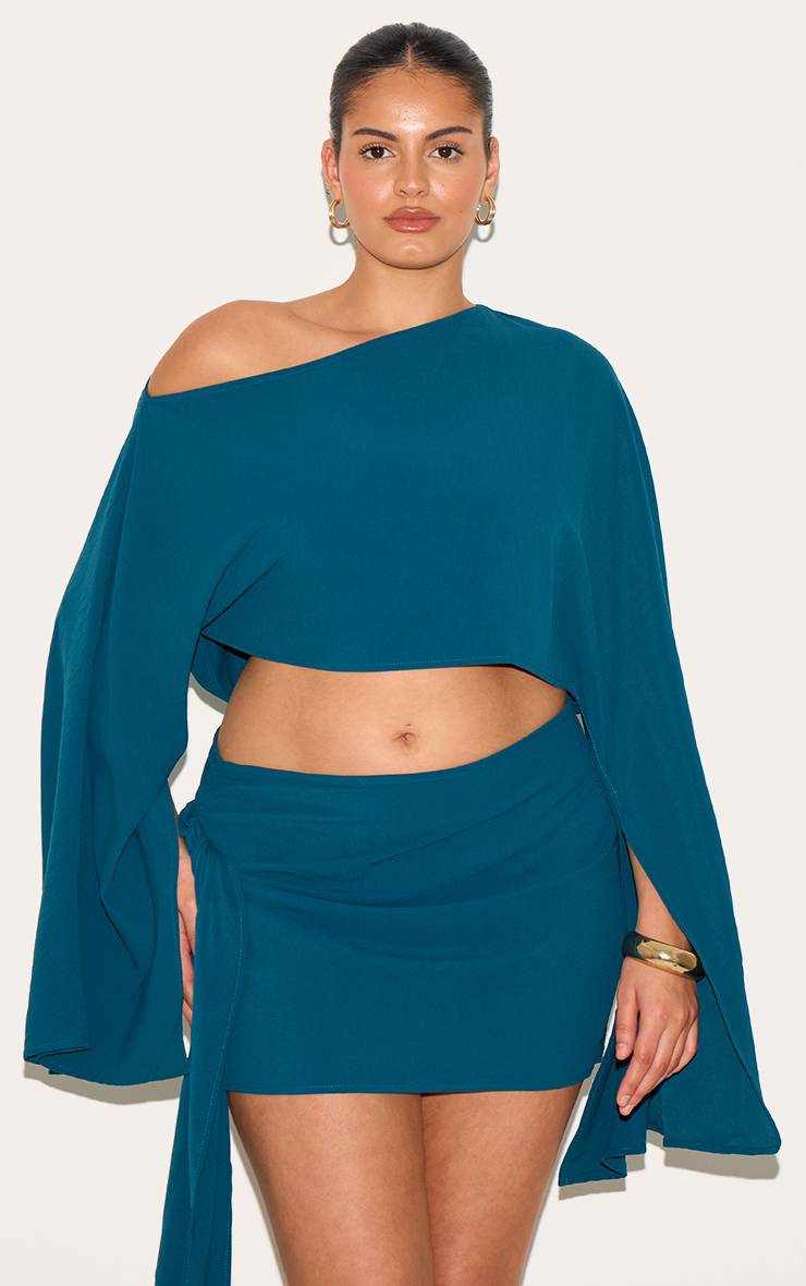 Vert Turquoise Jupe Mini En Tissu Fluide Avec Nœud Sur Le Côté Grande Taille