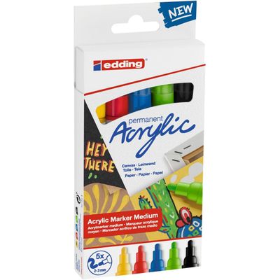 Edding 5100 - Pack de 5 marqueurs acryliques - jaune pastel, vert pastel, bleu pastel, anthracite, mauve noble