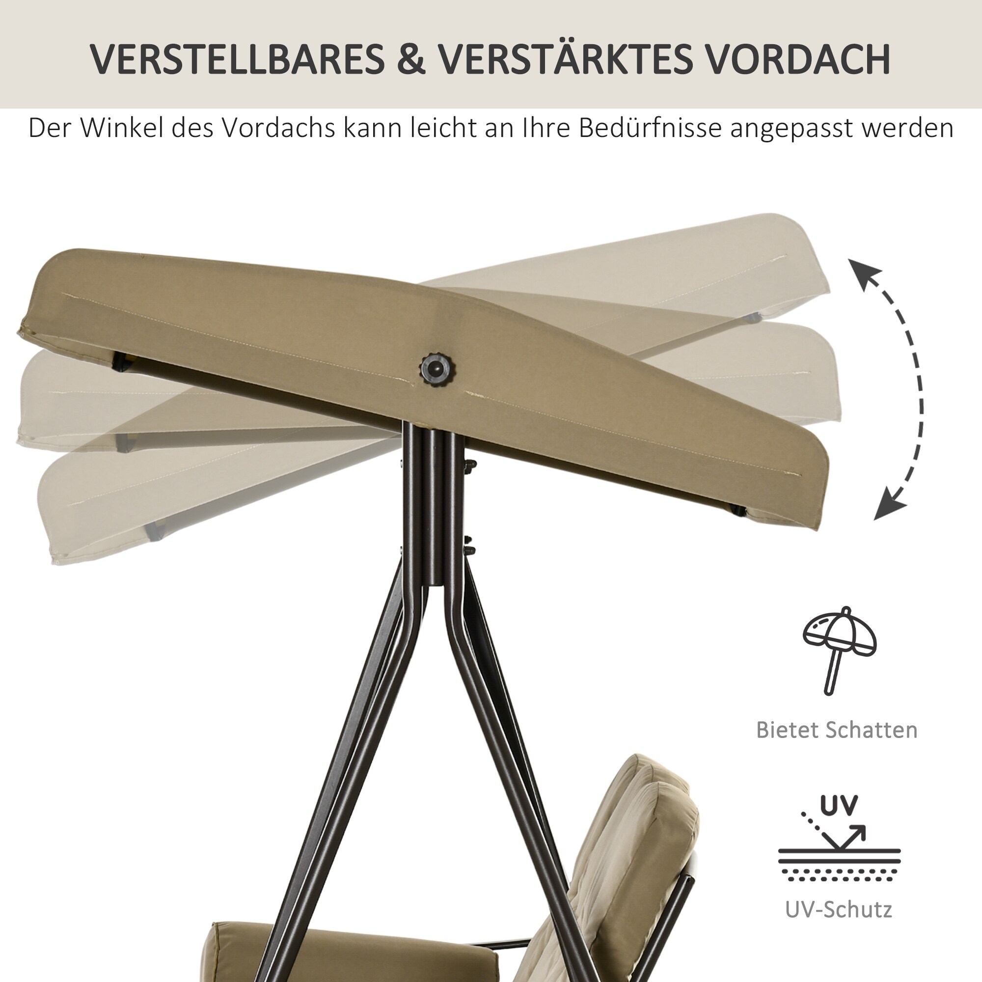 Outsunny Hollywoodschaukel als 3-Sitzer 124,5 x 206 x 180 cm (LxBxH)