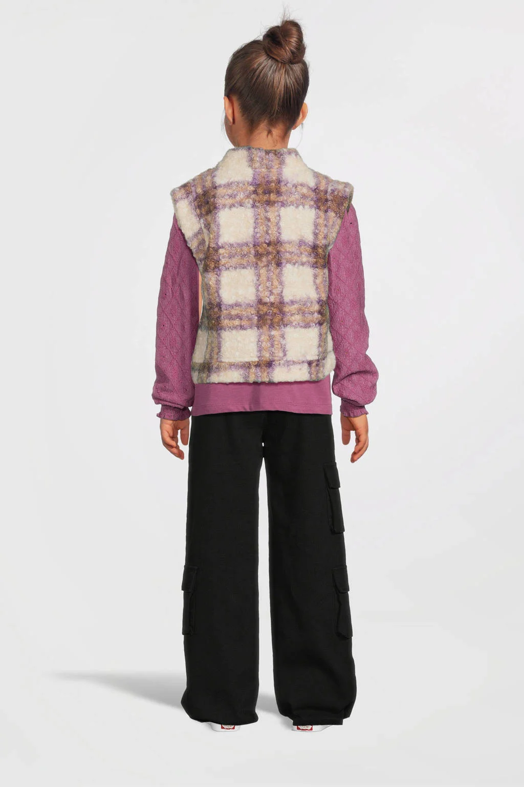 LOOXS geruit gilet ecru/paars