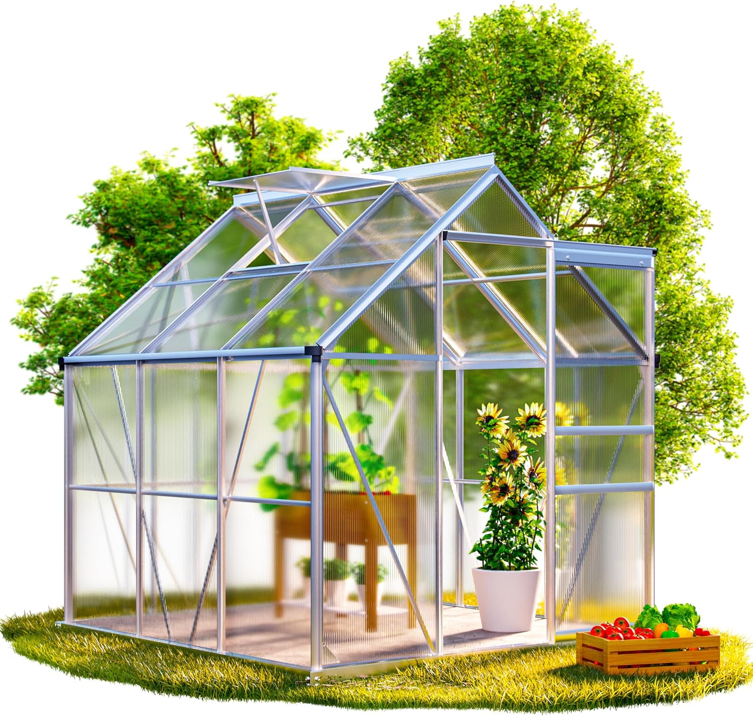 GARDEBRUK® Gewächshaus Aluminium 3,6m² mit Fundament 190x190cm inkl. Dachfenster Tomatenhaus Treibhaus Anzuchthaus Garten Frühbeet Aufzucht 5,8m³
