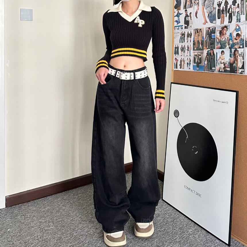 Bolgivy - Low Rise Washed Wide Leg Jeans