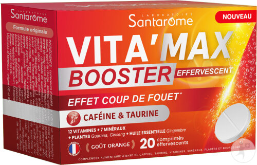 Santarôme Vita'Max Booster Effervescent Caféine Et Taurine 20 Comprimés