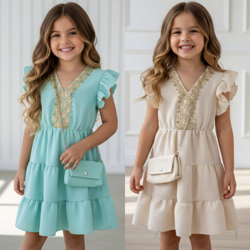 Golden Lace Tiered Dress - mint of beige