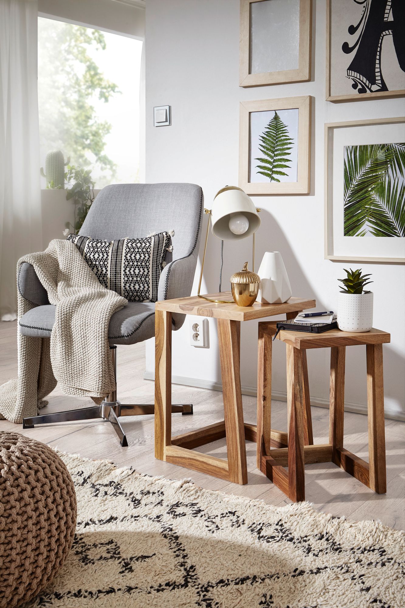 KADIMA DESIGN Massivholz Sheesham 2er Set Beistelltische - Handgearbeitet, Verschiedene Größen, Einfache Pflege, KADIMA DESIGN