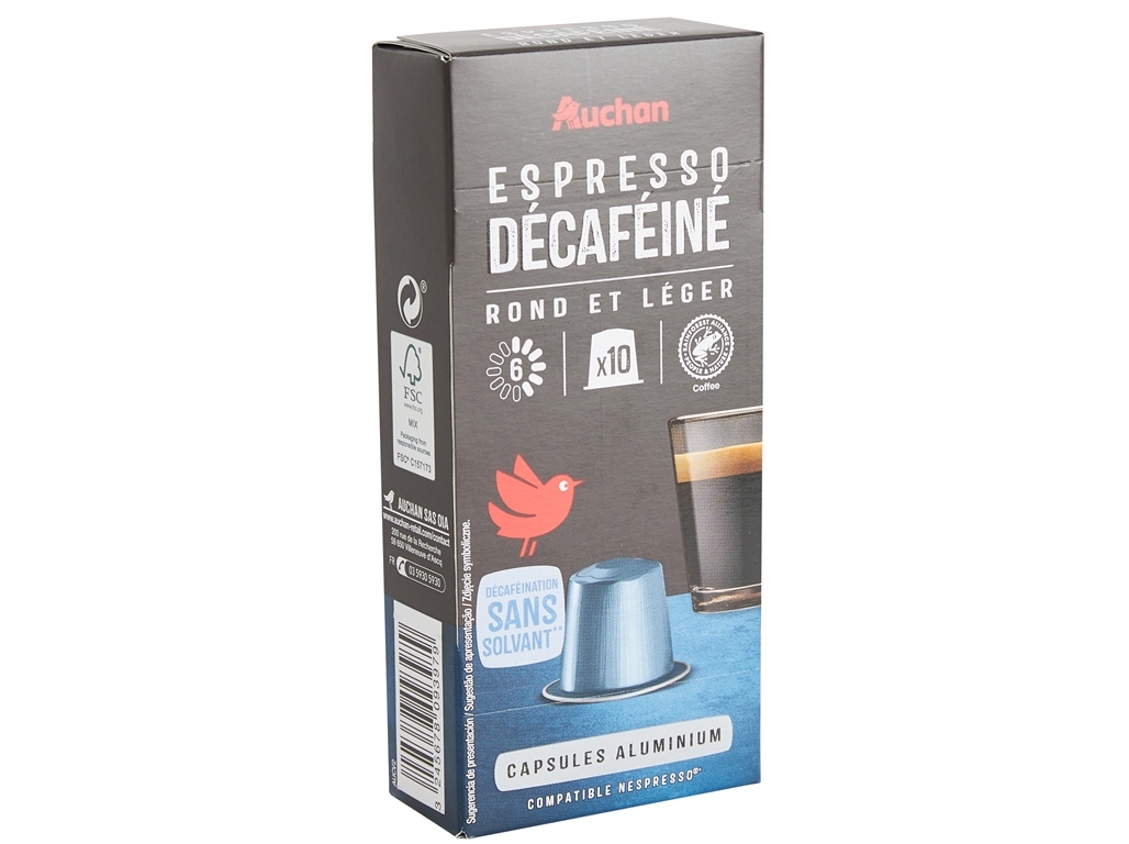 CÁPSULAS AUCHAN CAFÉ NESPRESSO ALUMINIO EXPRESSO DESCAFEINADO 10UN