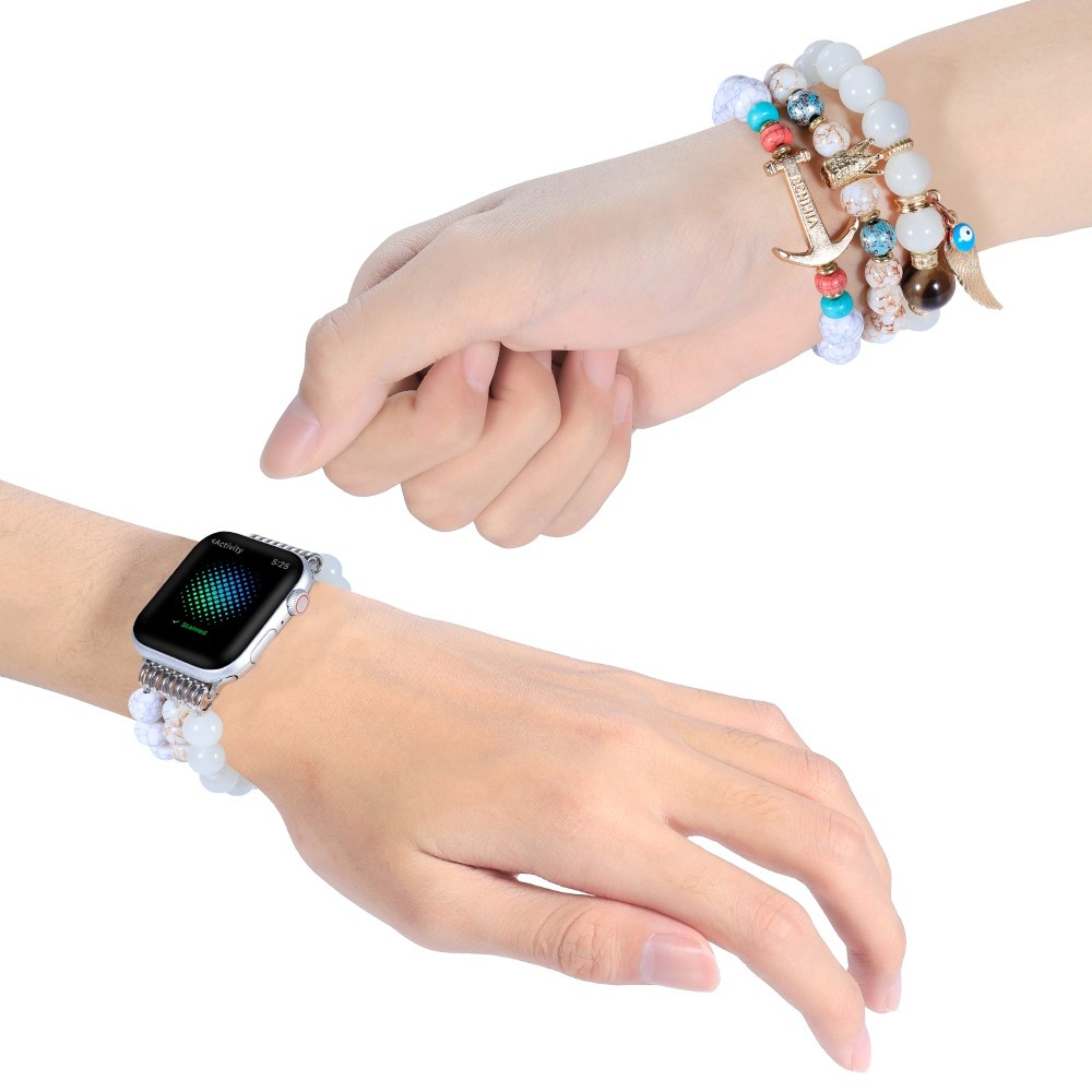 Apple Watch (49/46/45/44 mm) Elastisches Perlen Ersatz Armband (Gelenkumfang: 190-230mm) - Weiss