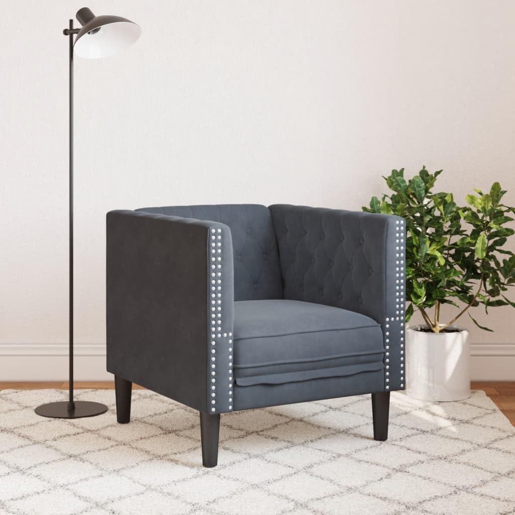 Chesterfield Sessel Dunkelgrau Samt, Polstersessel im klassischen Stil, komfortable Sitzgelegenheit für Wohnzimmer, stabil und elegant, 71 x 74,5 x 70,5 cm