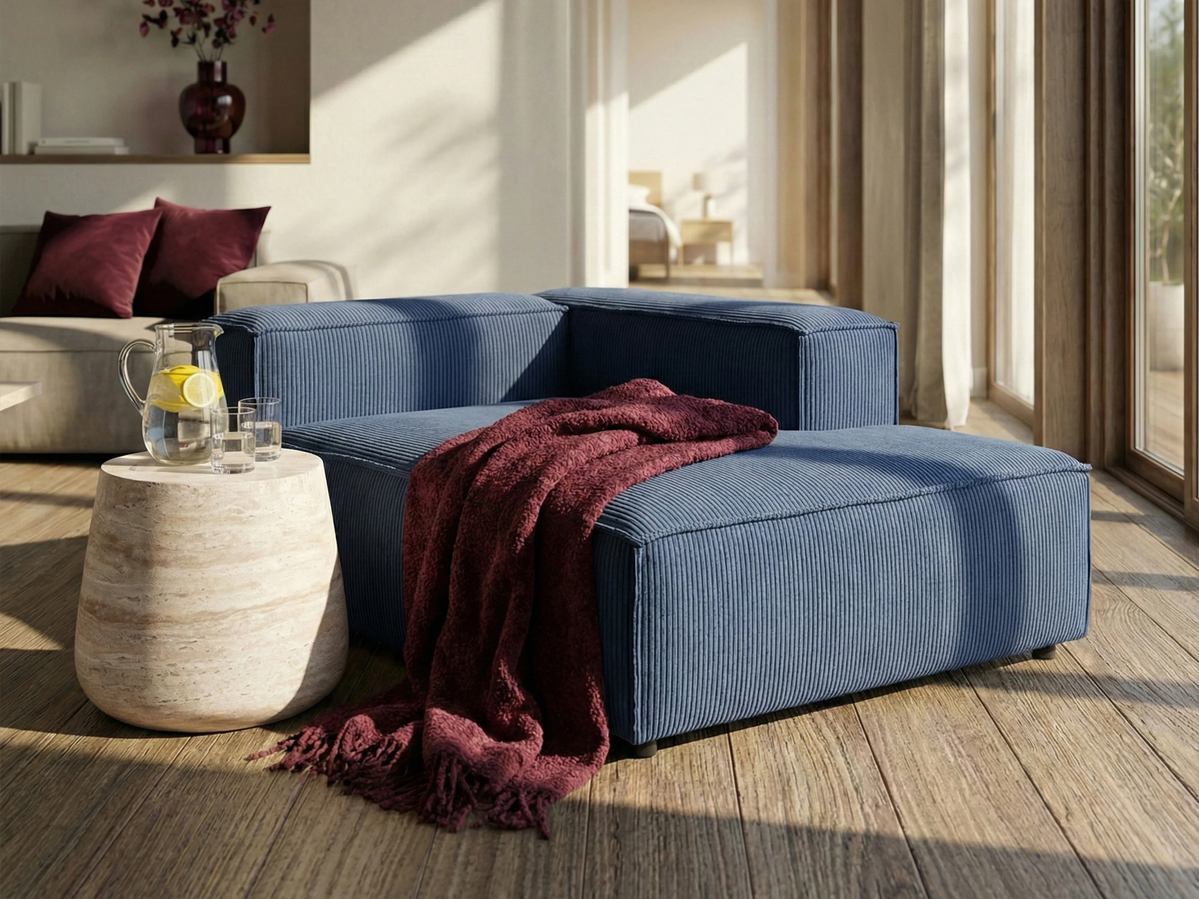 Linkszijdige chaise longue ARDAL Corduroy Donkerblauw