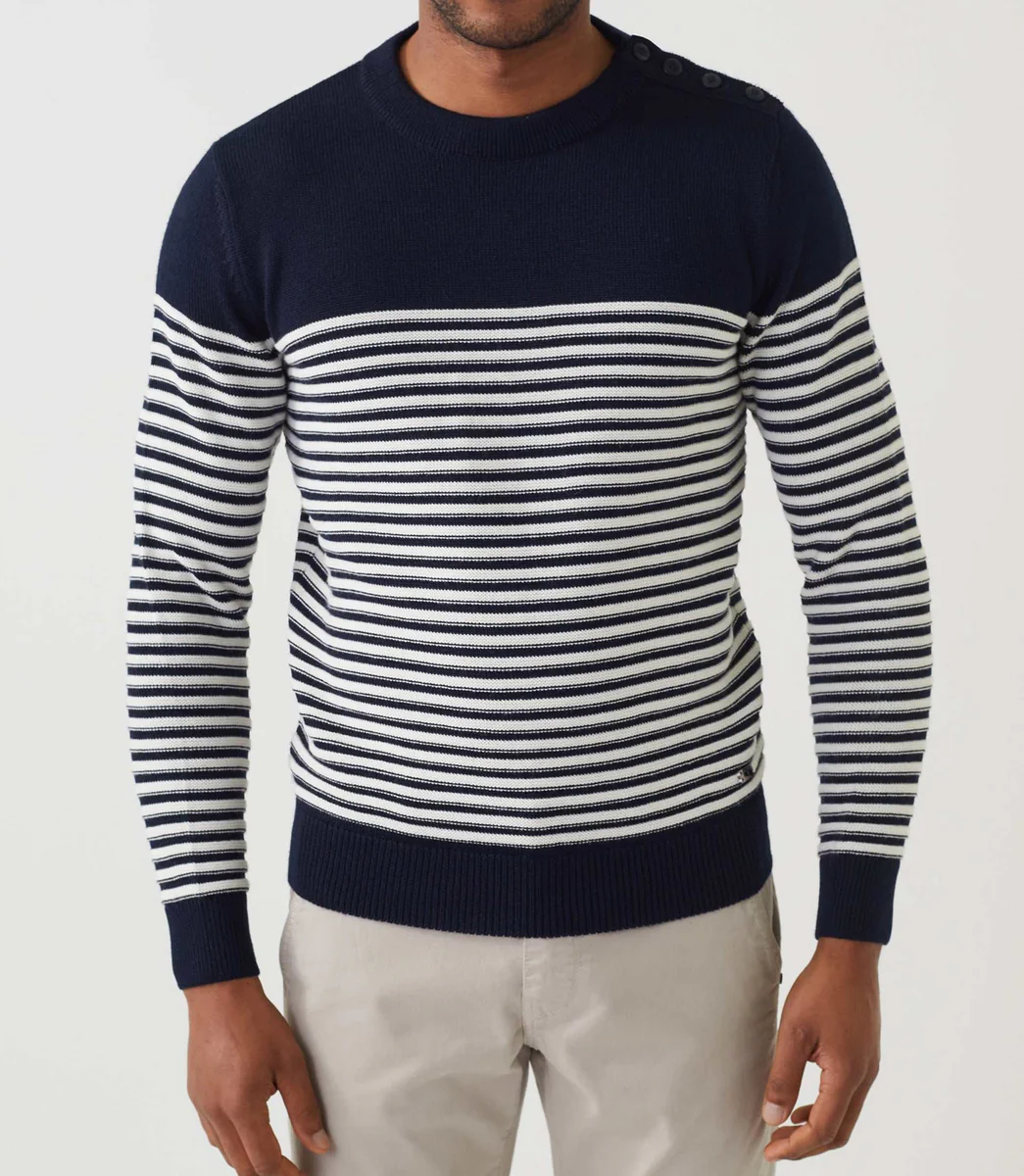 Pull col rond marine 
