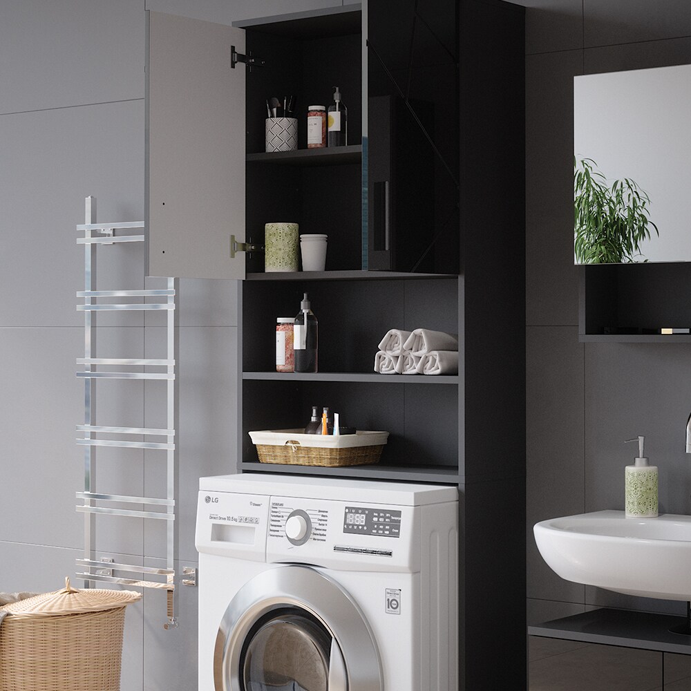 Vicco Waschmaschinenschrank Irma Anthrazit Eiche 64 x 191 cm Badezimmer