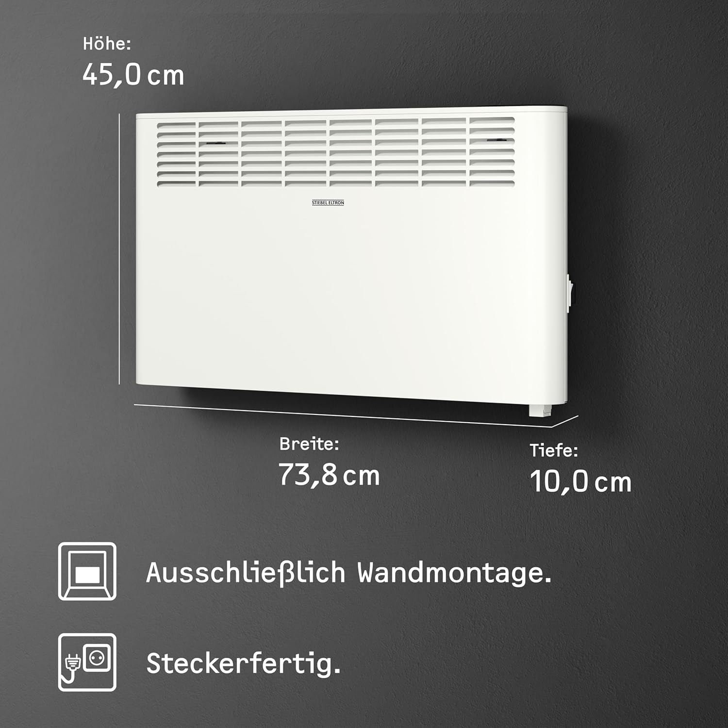 STIEBEL ELTRON Wandkonvektor CNS 2000 Plus LCD, 2 kW für ca. 25 m², TÜV geprüft, LC-Display, Wochentimer, Elektroheizung energiesparend, Weiß, 205857