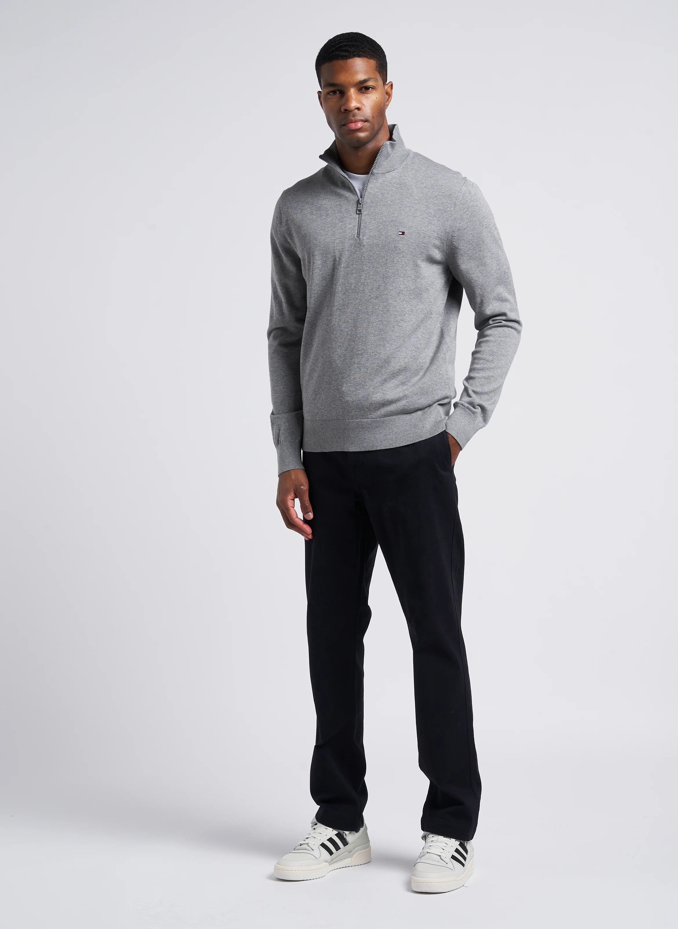 Pantalon slim en coton mélangé | Noir