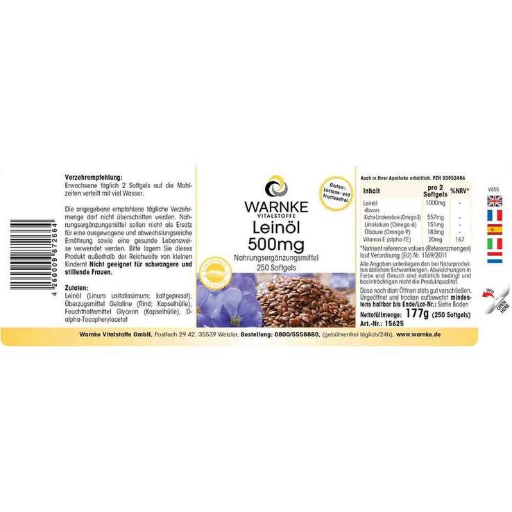 Leinöl 500 mg Kapseln, 250 St
