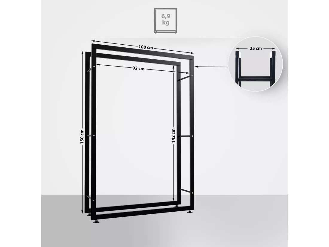 Etagère bois de cheminée - Métal - 25x100x150 cm - Noir - Keri V2