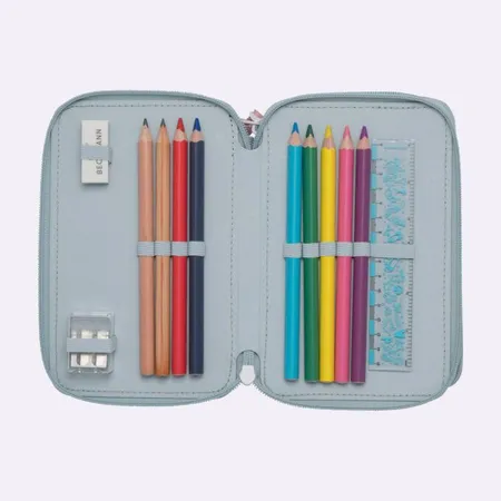 Beckmann 3-fächrige Federmappe mit Inhalt, Forest Deer Dusty Mint