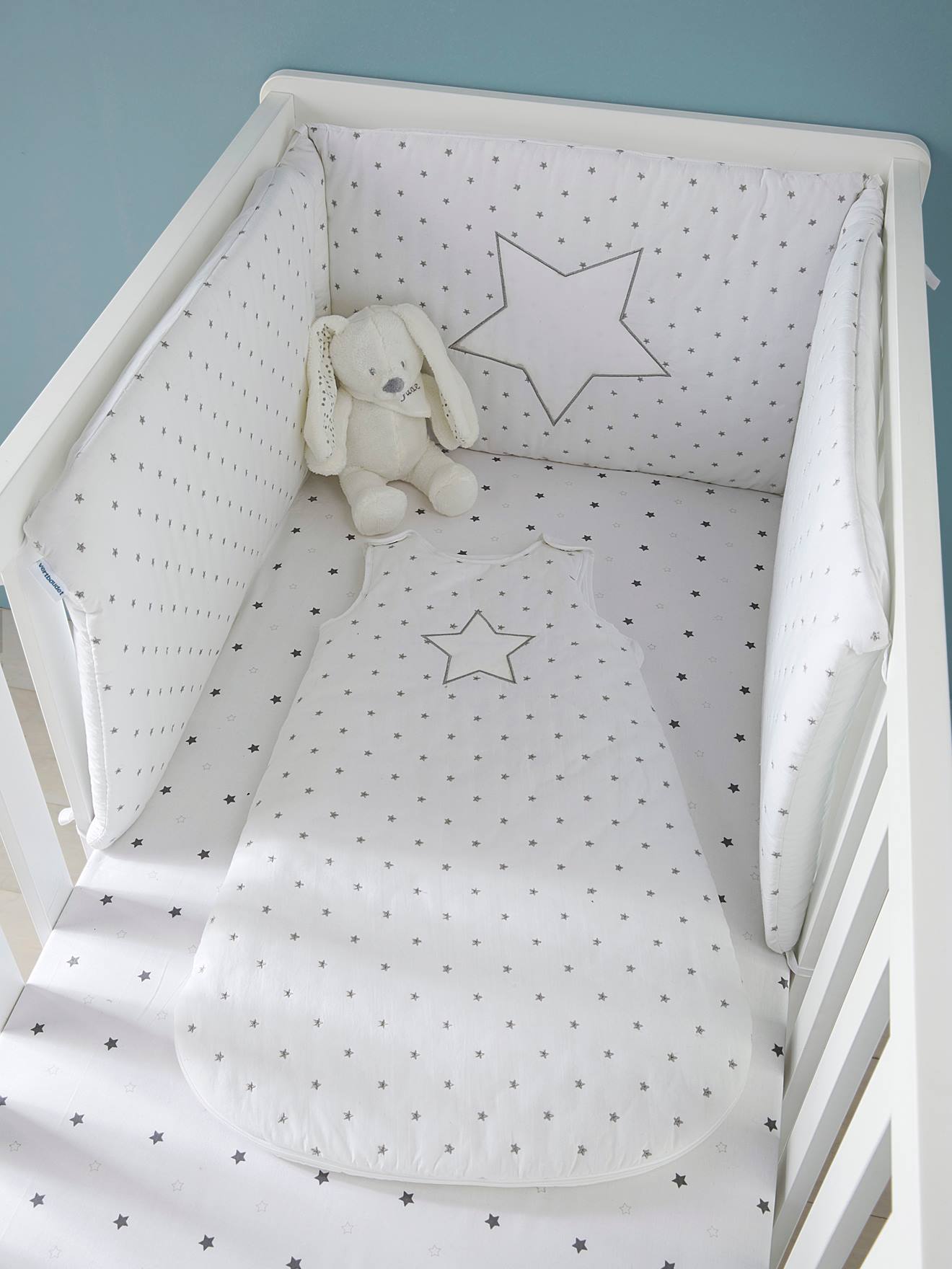 Lençol de bebê com elástico STARFALL branco/estrelas