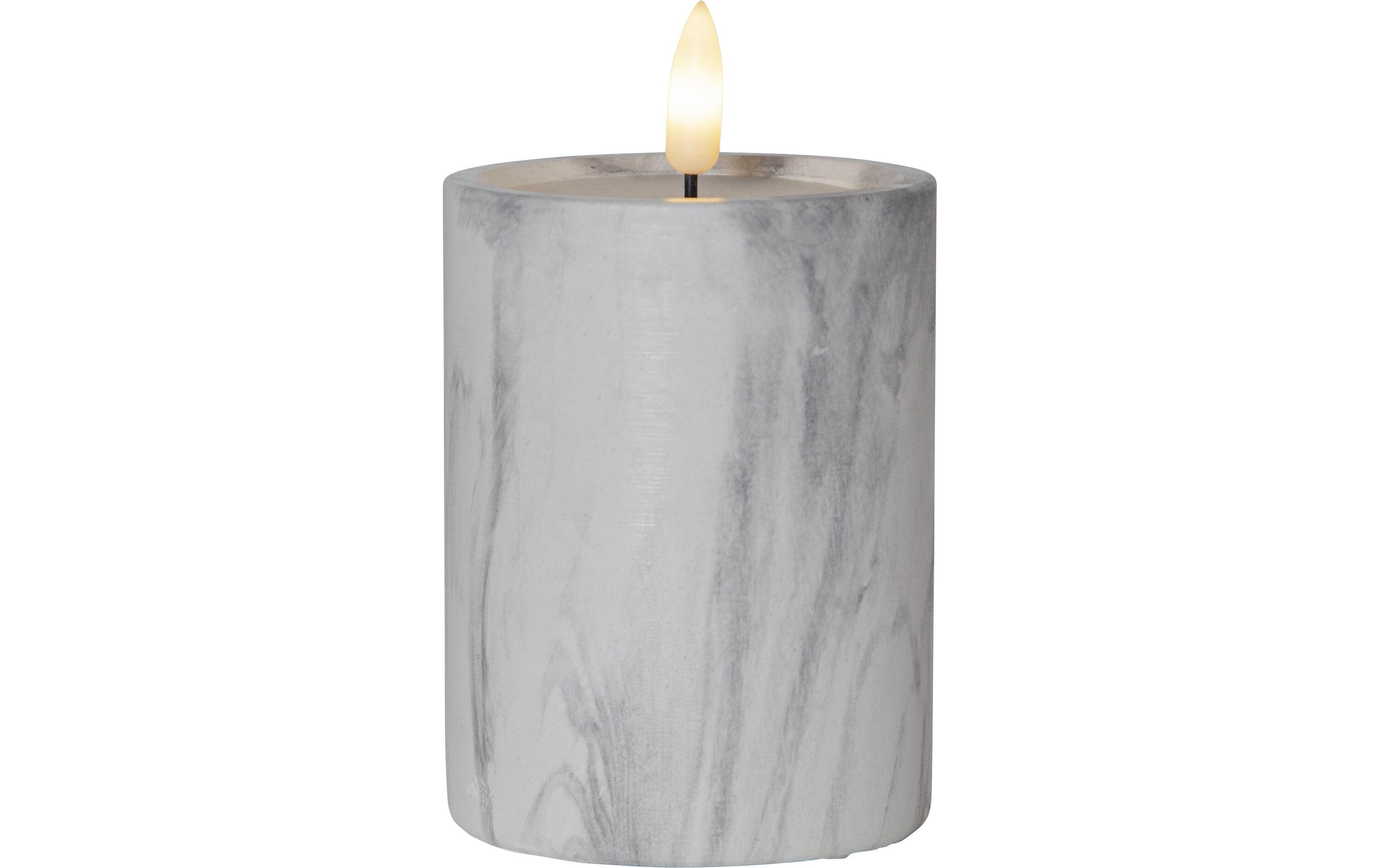 LED-Kerze Pillar Flamme Marble Ø 7.5 x 12.5 cm, GrauLED Kerze mit tanzender Flamme