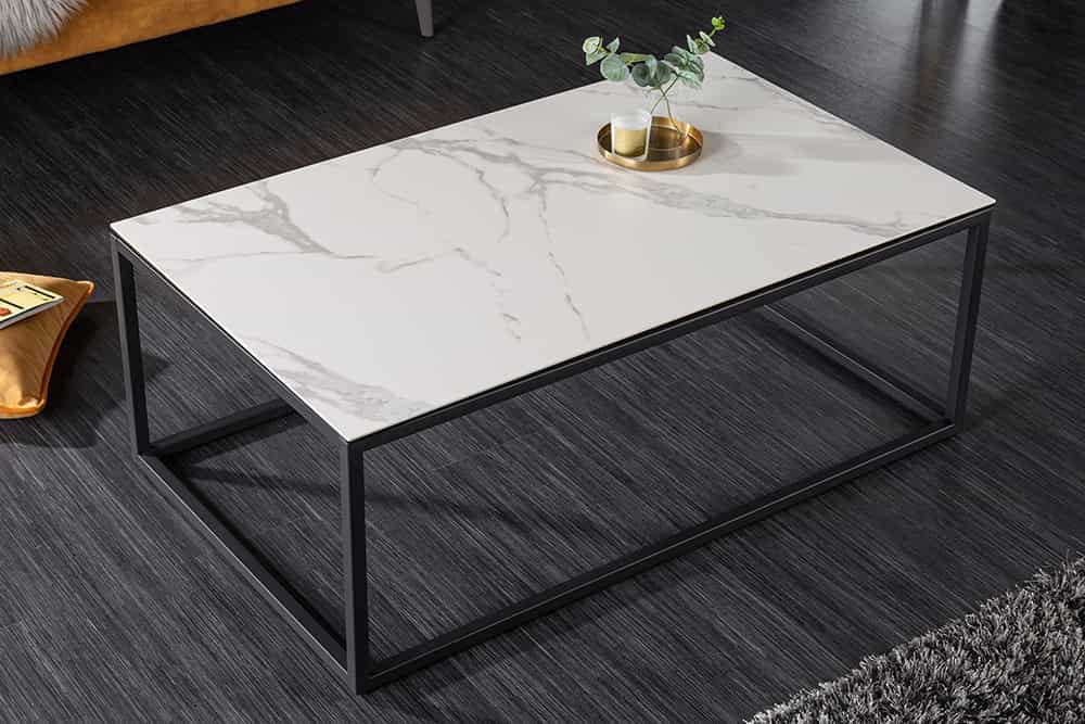 Design Couchtisch SYMBIOSE 100cm Marmor weiß Keramik made in Italy